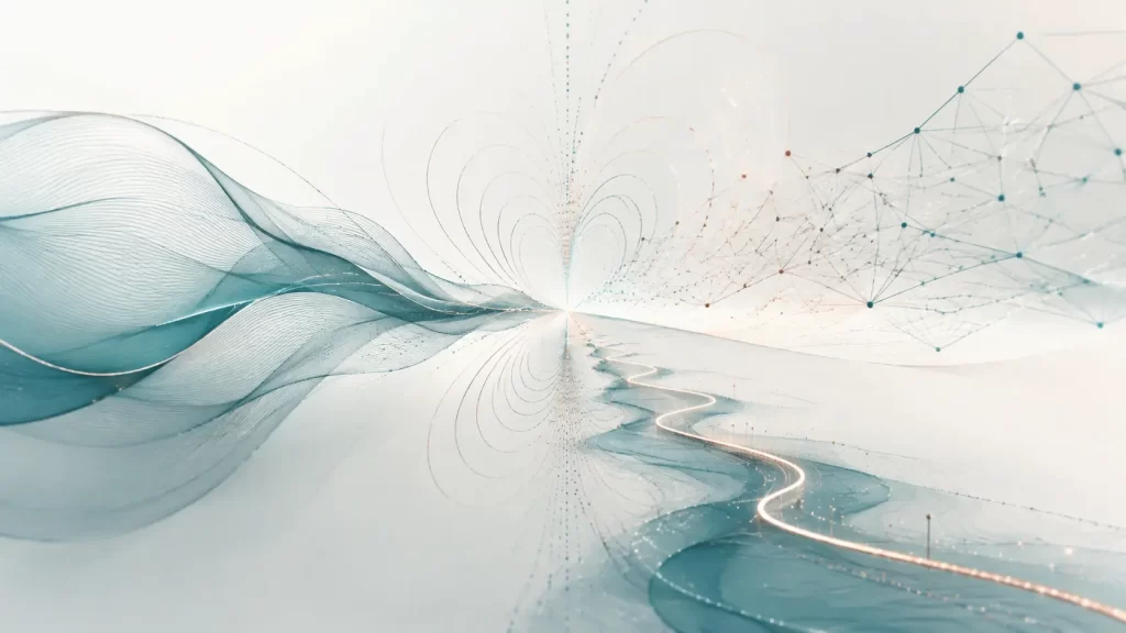 Ondas, campos y redes abstractas que representan trabajo interdisciplinario