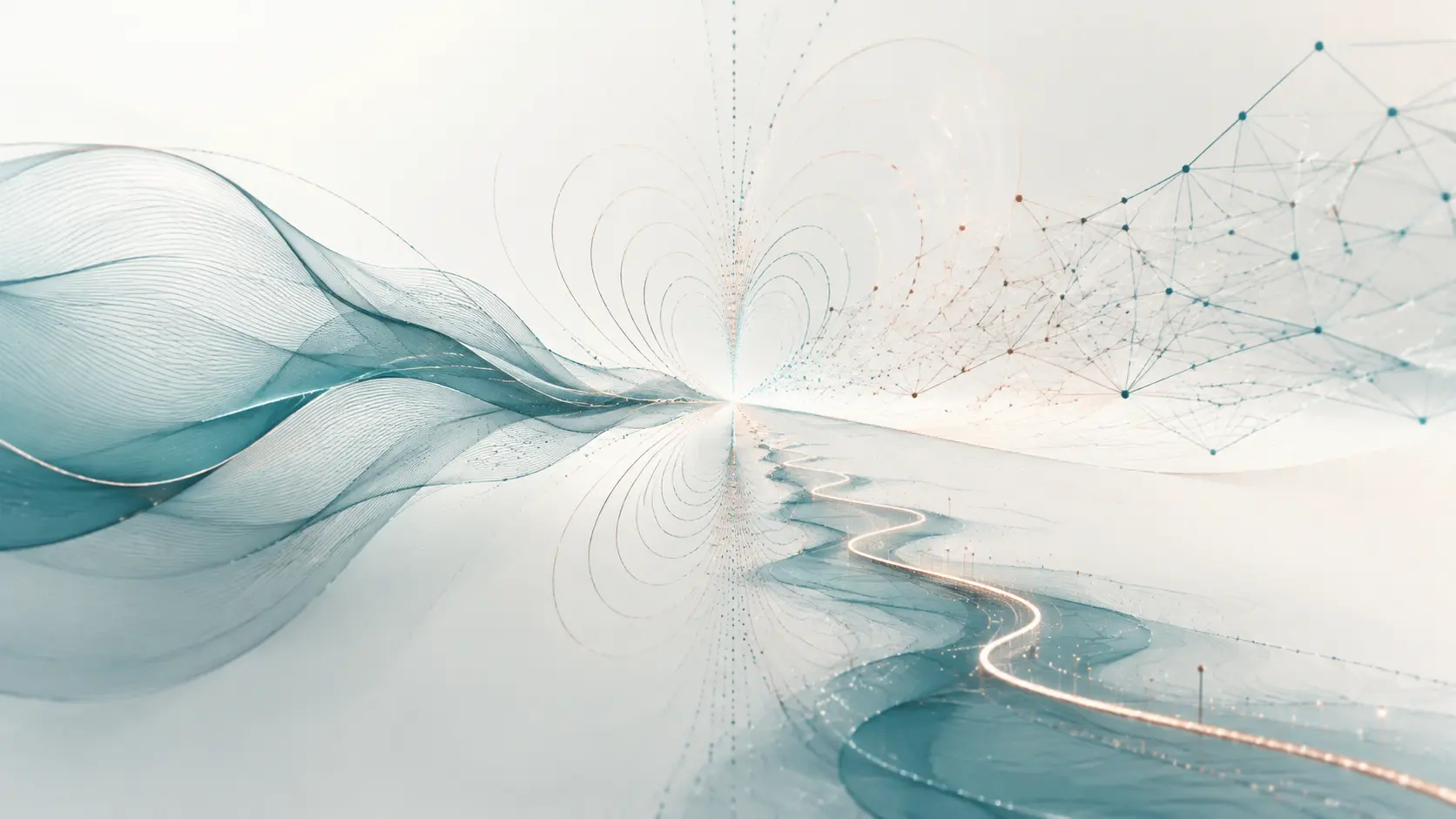 Ondas, campos y redes abstractas que representan trabajo interdisciplinario